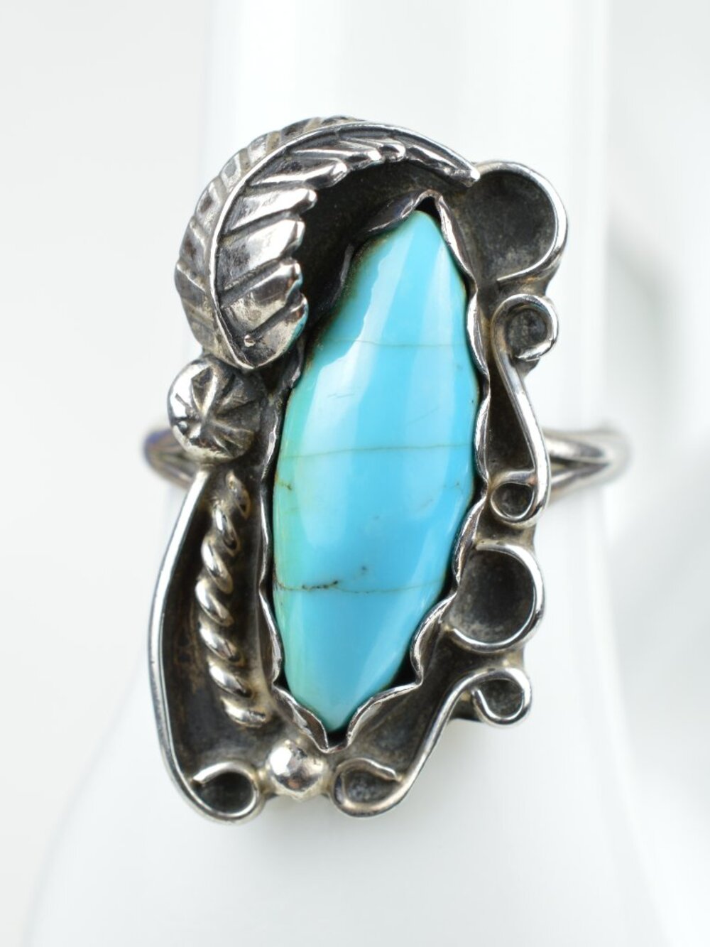 Vintage Navajo Sarah Curley Turquoise Sterling Ring 7.5